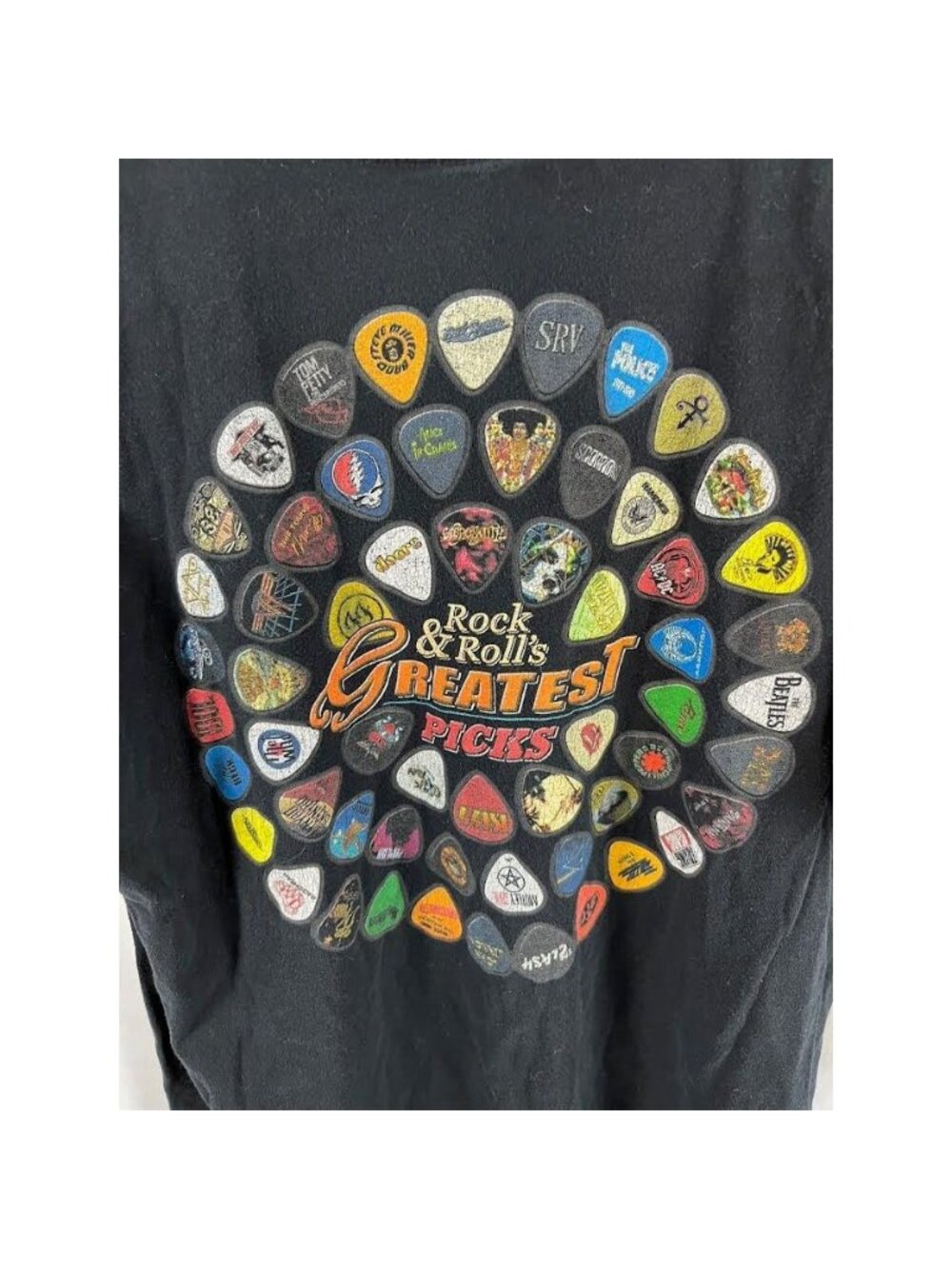 Taboo Mens Guitar Picks Graphic T-Shirt Size L Short Sleeve Band Tee